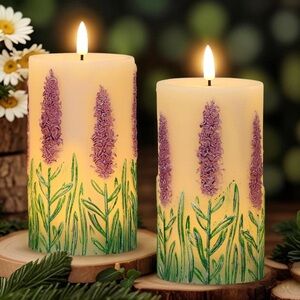 Lavender Flameless Candles with 6
Hour Timer, Battery Operated Hand Painted 3D